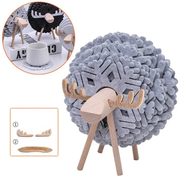 Porta Copo Nórdico com Design de Ovelha e Rena - Acessório Decorativo para Mesa