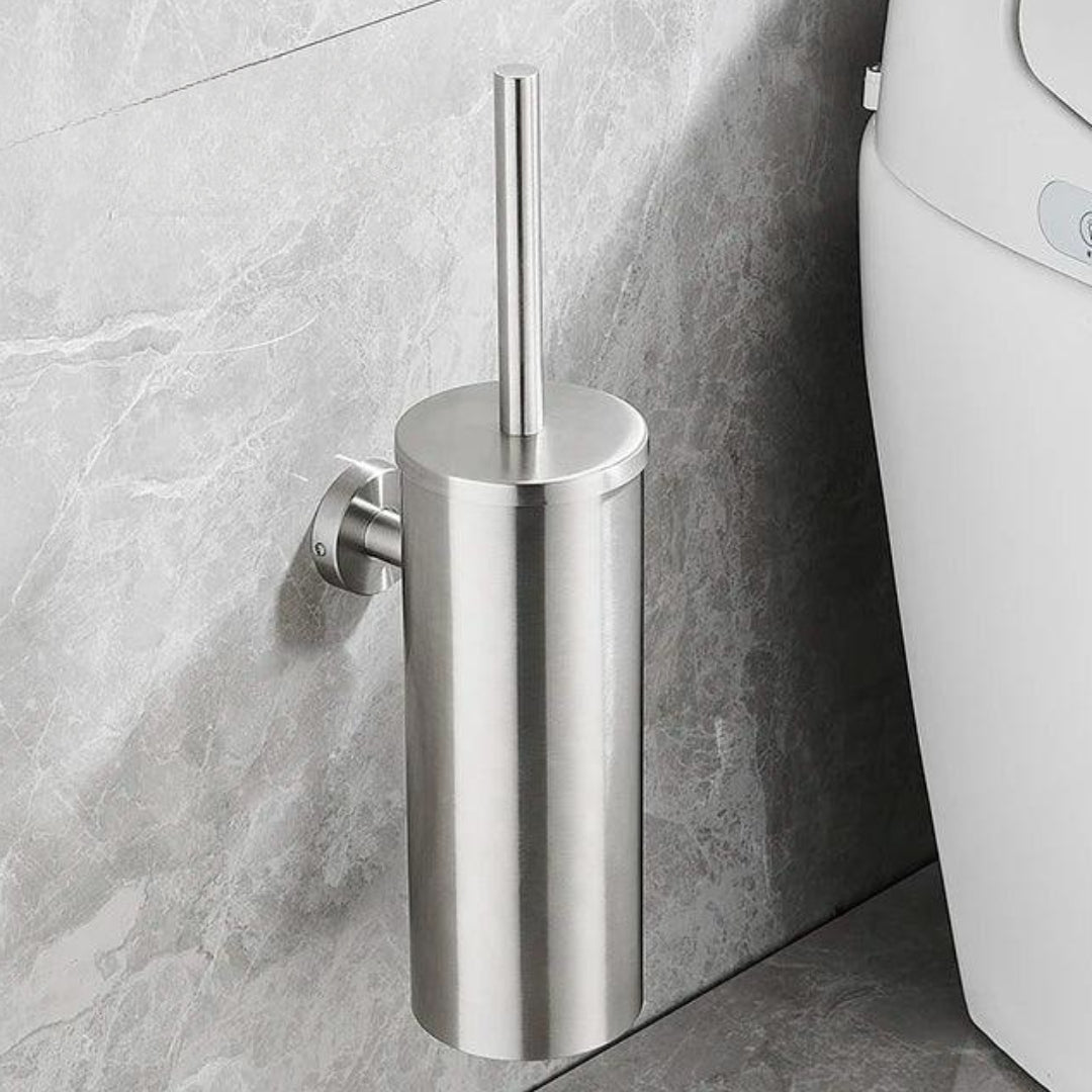 Porta Escova de Banheiro em Aço Inoxidável Escovado - Suporte Elegante e Durável