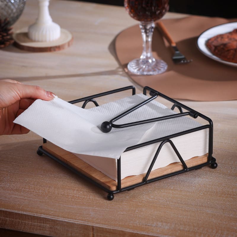Porta Guardanapo de Mesa em Inox e Madeira - Luxo Moderno