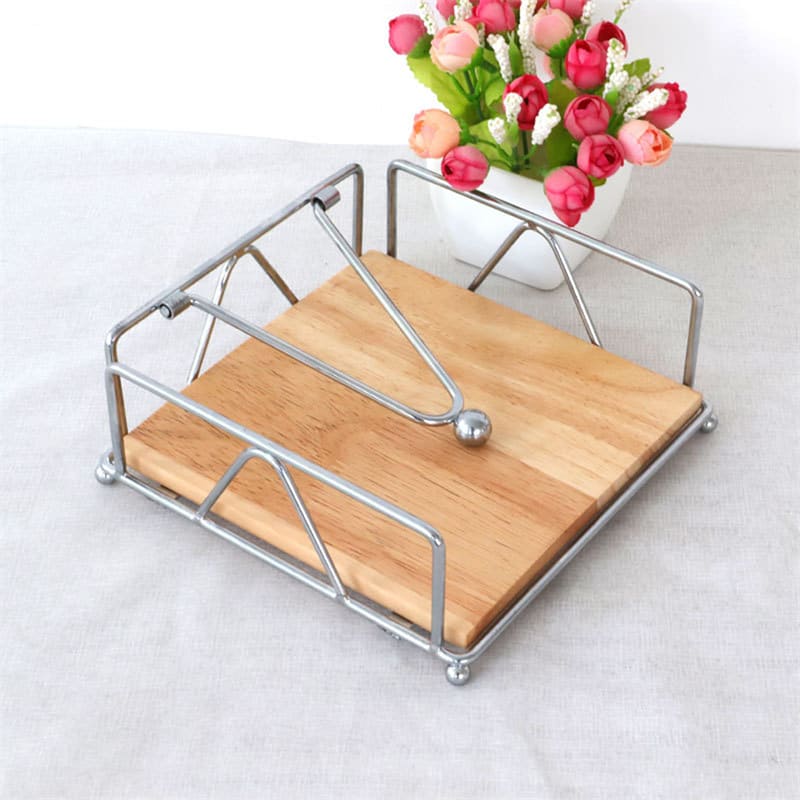 Porta Guardanapo de Mesa em Inox e Madeira - Luxo Moderno