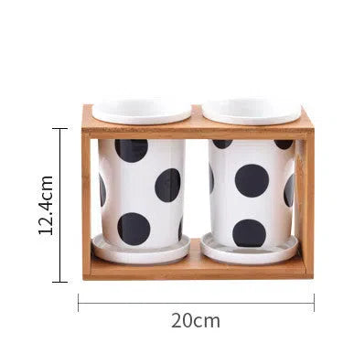 Porta Temperos de Cerâmica e Bambu Estilo Nórdico