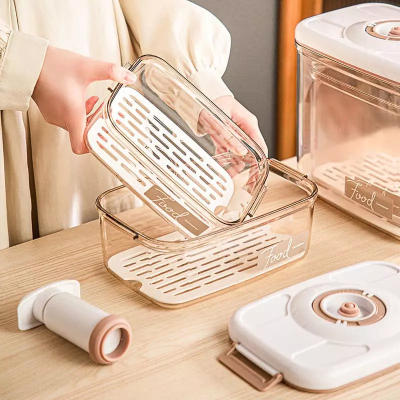 Pote Hermético com Tampa e Selador a Vácuo para Armazenamento de Alimentos