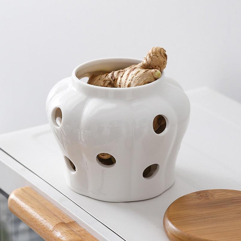 Pote de Alho em Cerâmica Respirável - Armazenamento Ideal para Alho Fresco