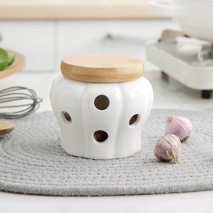 Pote de Cerâmica Decorativo com Tampa de Madeira - Ideal para Decoração de Ambientes