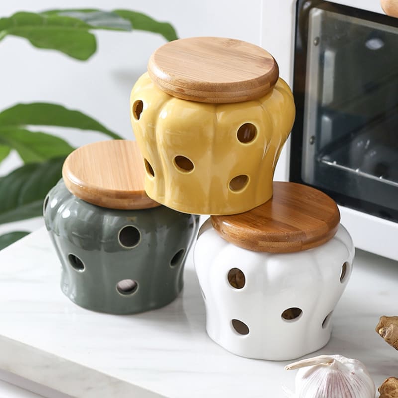 Pote de Cerâmica Decorativo com Tampa de Madeira - Ideal para Decoração de Ambientes