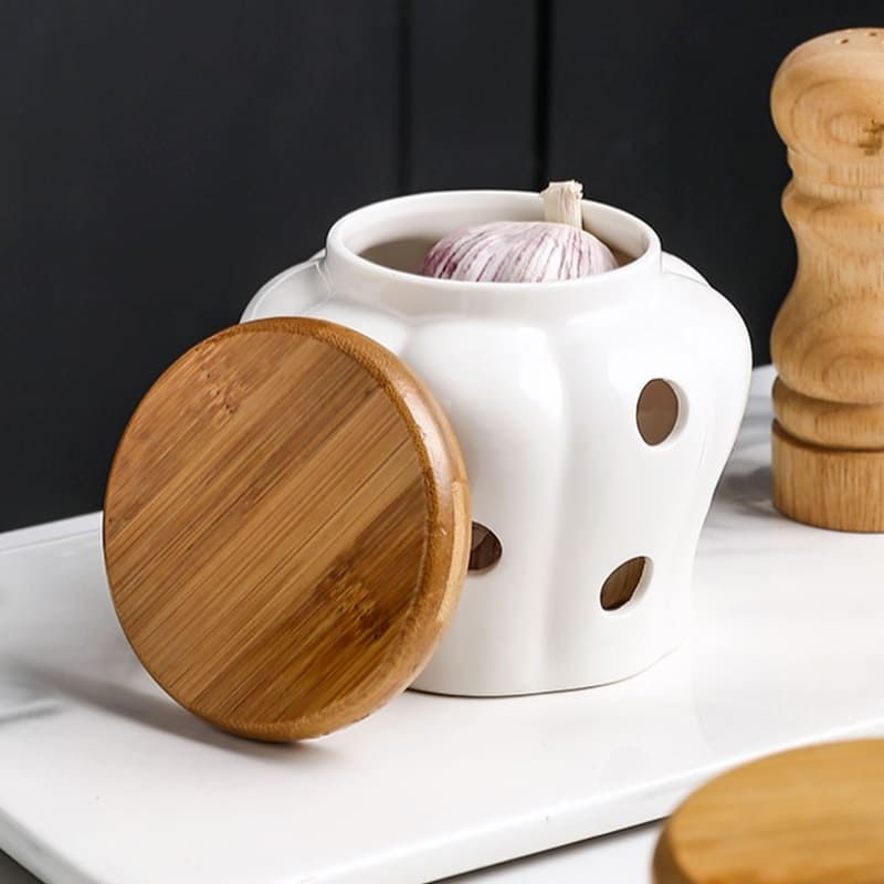 Pote de Cerâmica Decorativo com Tampa de Madeira - Ideal para Decoração de Ambientes