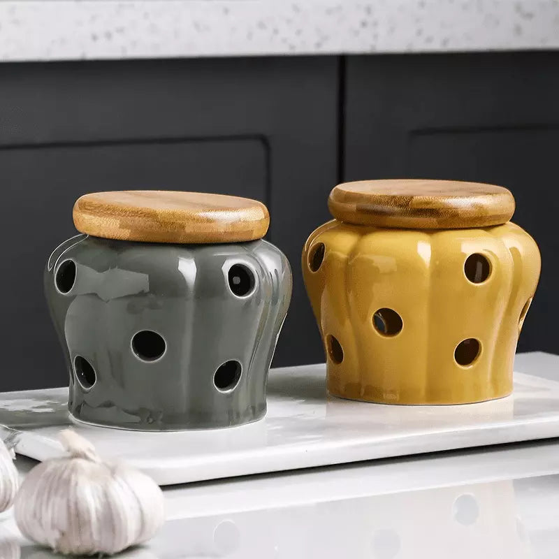 Pote de Cerâmica Decorativo com Tampa de Madeira - Ideal para Decoração de Ambientes