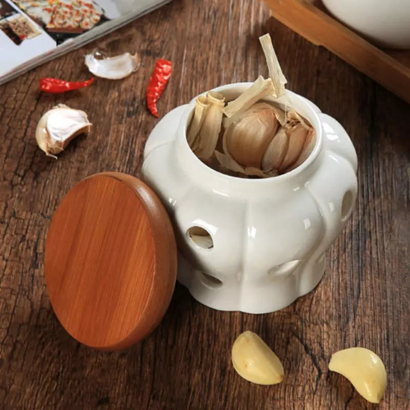 Pote de Cerâmica Decorativo com Tampa de Madeira - Ideal para Decoração de Ambientes