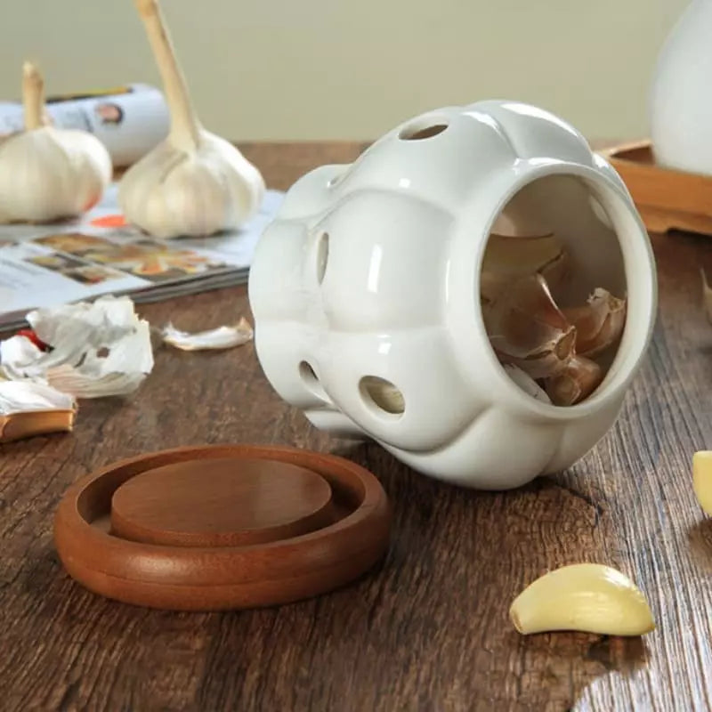 Pote de Cerâmica Decorativo com Tampa de Madeira - Ideal para Decoração de Ambientes