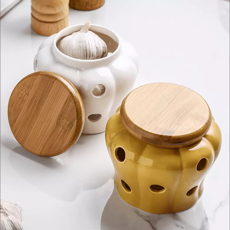 Pote de Cerâmica Decorativo com Tampa de Madeira - Ideal para Decoração de Ambientes