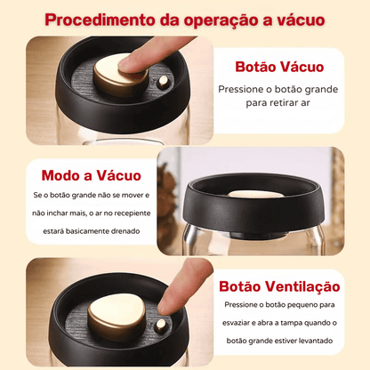 Pote de Vidro com Tampa Hermética para Café a Vácuo
