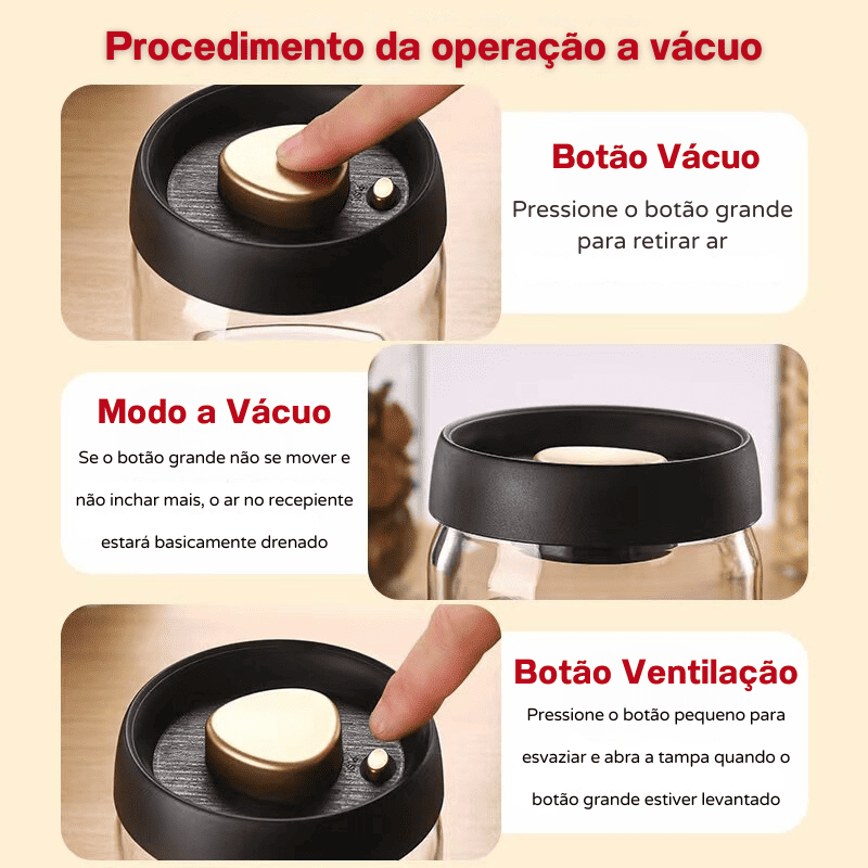 Pote de Vidro com Tampa Hermética para Café a Vácuo