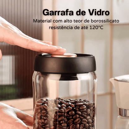 Pote de Vidro com Tampa Hermética para Café a Vácuo