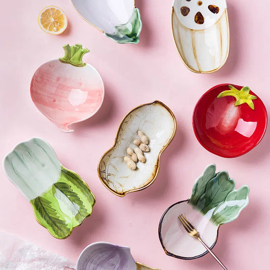 Prato de Cerâmica Decorativo com Estampa de Vegetais