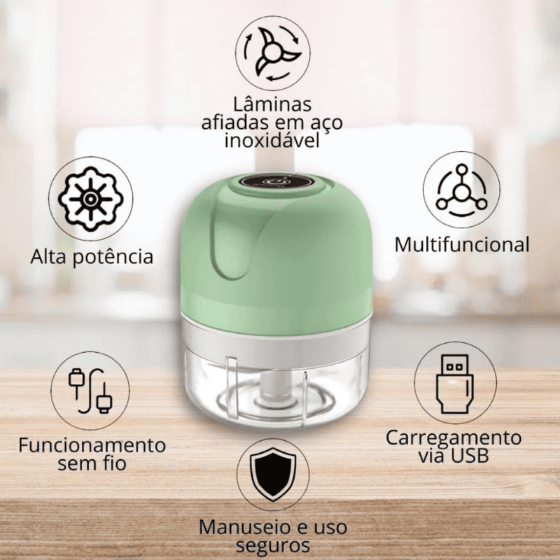 Processador de Alimentos Mini Elétrico USB Portátil - Ideal para Cozinha e Lanches