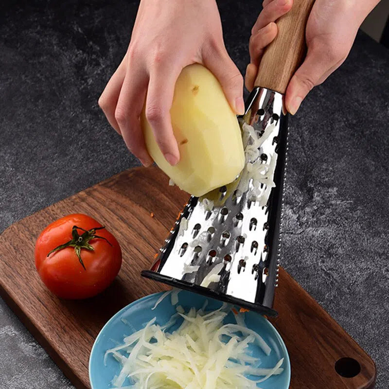 Ralador de Mesa com Alça de Madeira - Utensílio de Cozinha para Ralar Queijos e Legumes