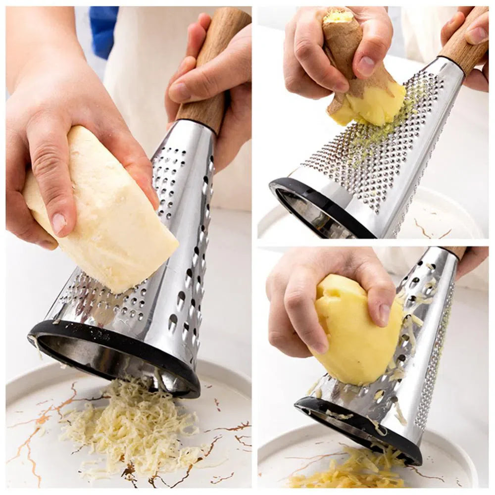 Ralador de Mesa com Alça de Madeira - Utensílio de Cozinha para Ralar Queijos e Legumes