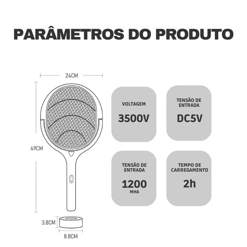Raquete Elétrica Armadilha para Mosquitos - Inseticida Eficaz, Antimosquitos