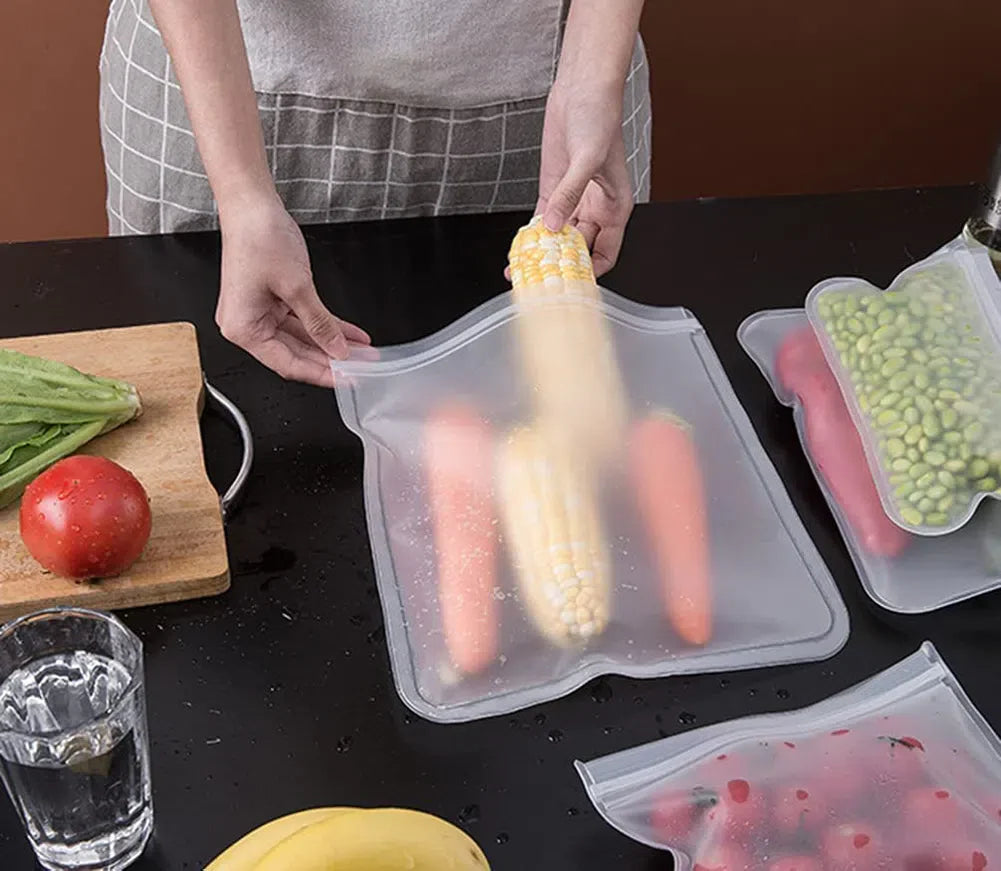 Saco de Silicone para Armazenamento de Alimentos Reutilizável e à Prova de Vazamentos