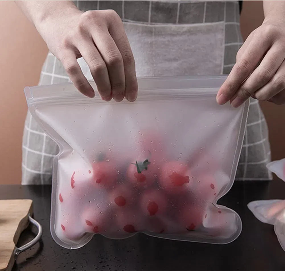 Saco de Silicone para Armazenamento de Alimentos Reutilizável e à Prova de Vazamentos