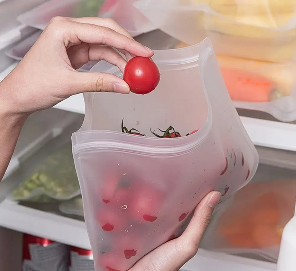 Saco de Silicone para Armazenamento de Alimentos Reutilizável e à Prova de Vazamentos