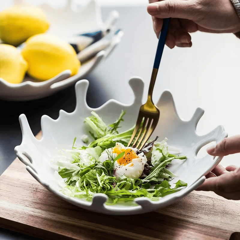 Saladeira de Cerâmica Irregular para Mesa Posta - Prato Decorativo