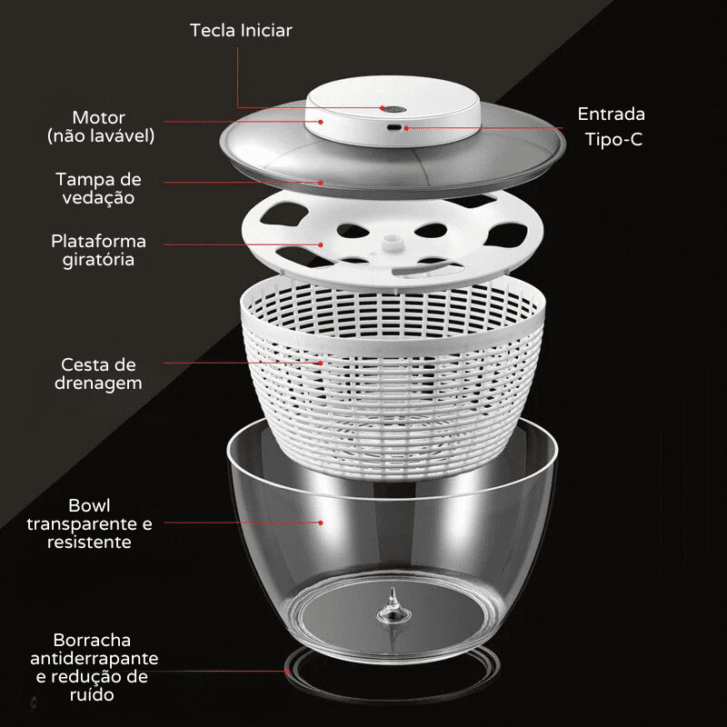 Secador de Salada Elétrico Centrífugo para Folhas - Eficiente e Prático