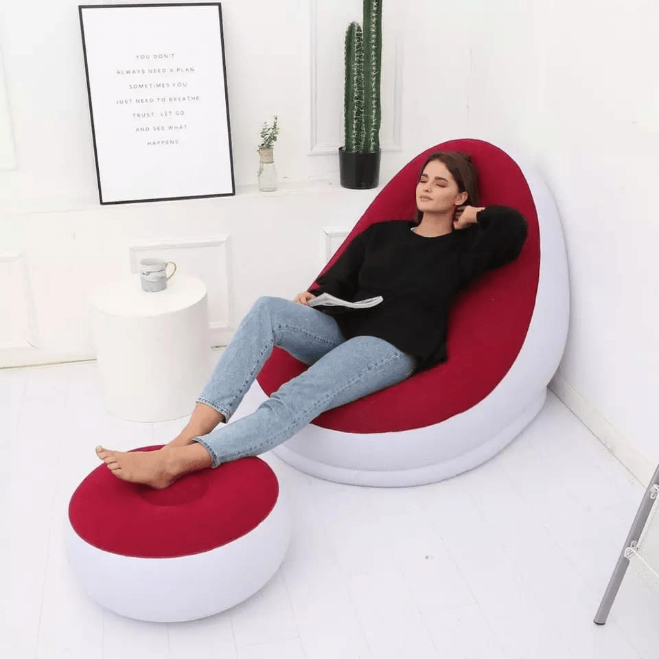 Sofá Inflável Portátil com Puff Acompanha - Ideal para Camping e Eventos