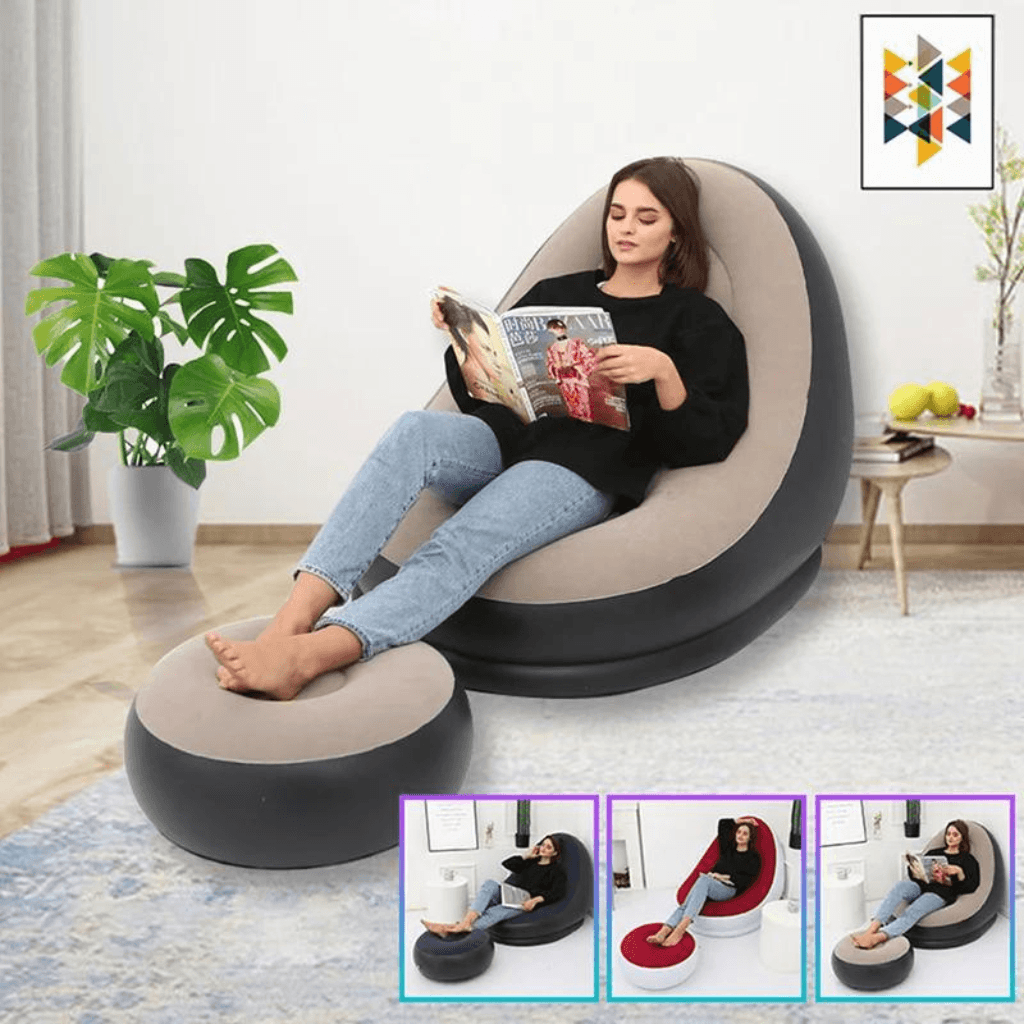 Sofá Inflável Portátil com Puff Acompanha - Ideal para Camping e Eventos