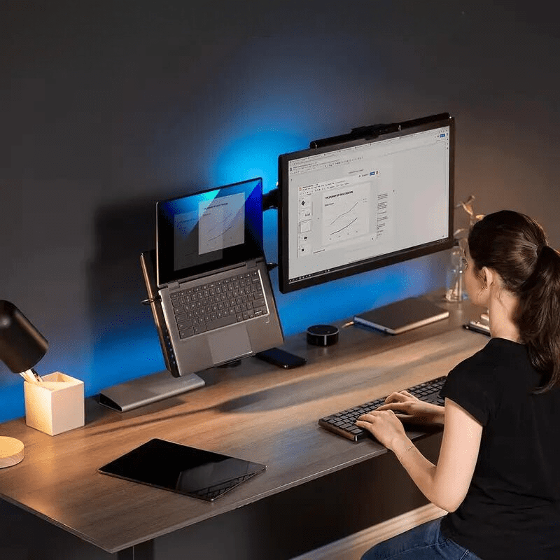 Suporte Articulado para Monitor e Notebook de Mesa - Ajustável e Ergonômico