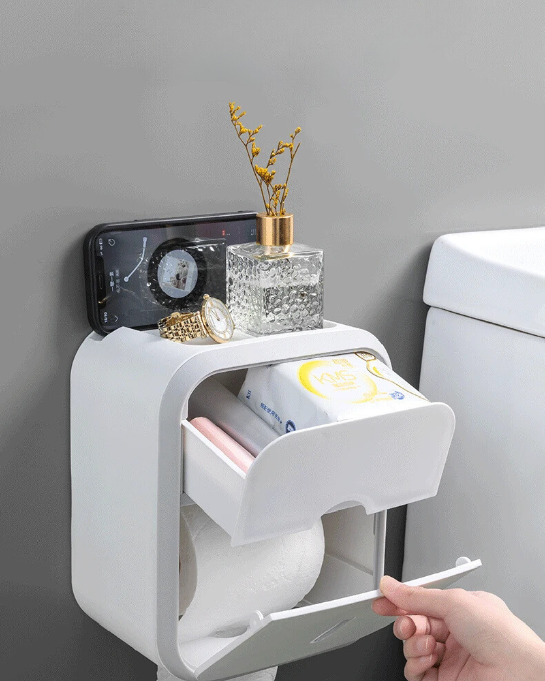 Suporte Multifuncional para Papel Higiênico - Organizador de Banheiro