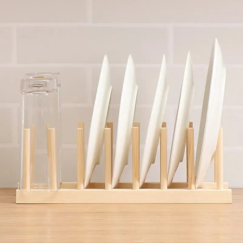 Suporte de Bambu para Pratos - Organizador de Cozinha