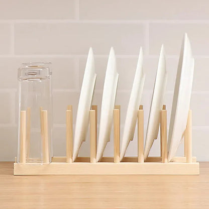 Suporte de Bambu para Pratos - Organizador de Cozinha