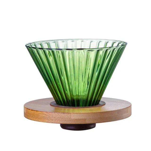 Suporte de Filtro de Café V60 em Vidro e Madeira Oliva - Acessório para Preparação de Café - Coleção Rainbow