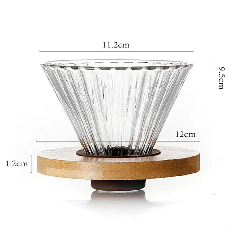 Suporte de Filtro de Café V60 em Vidro e Madeira Oliva - Acessório para Preparação de Café - Coleção Rainbow