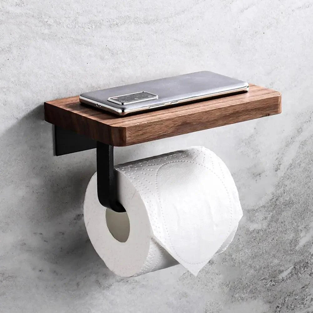 Suporte de Papel Higiênico em Madeira Premium - Acessório de Banheiro Elegante