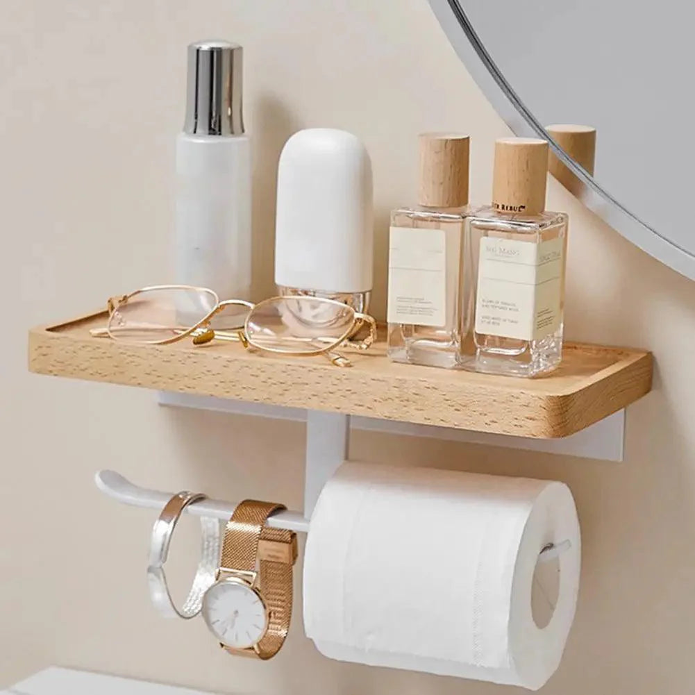 Suporte de Papel Higiênico em Madeira Premium - Acessório de Banheiro Elegante