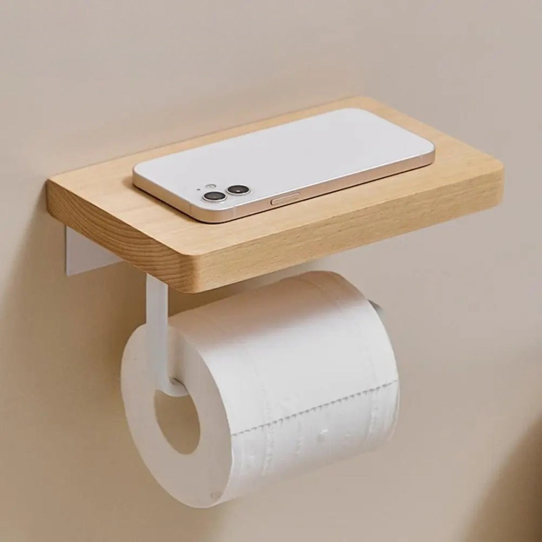 Suporte de Papel Higiênico em Madeira Premium - Acessório de Banheiro Elegante