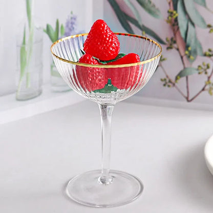 Taça de Vidro para Sobremesa com Borda Dourada - Elegante e Sofisticada