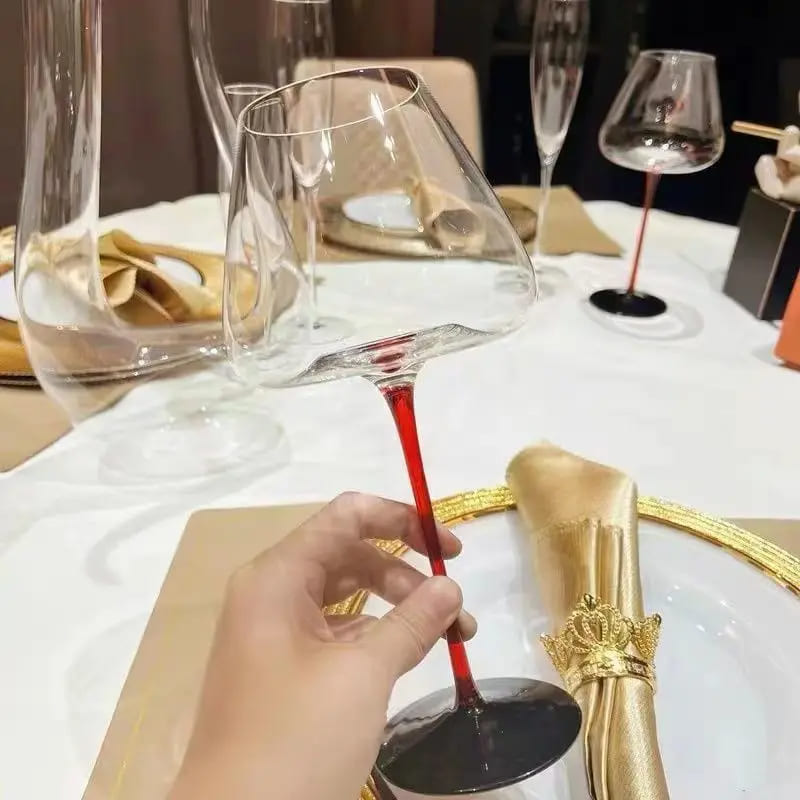 Taça de Vinho de Cristal com Haste Vermelha para Bar em Casa