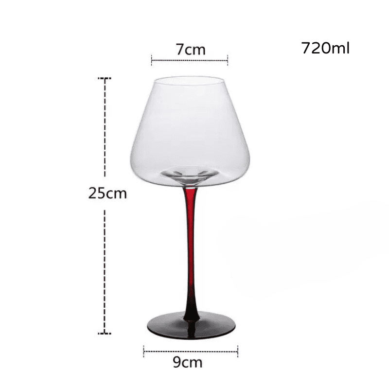 Taça de Vinho de Cristal com Haste Vermelha para Bar em Casa