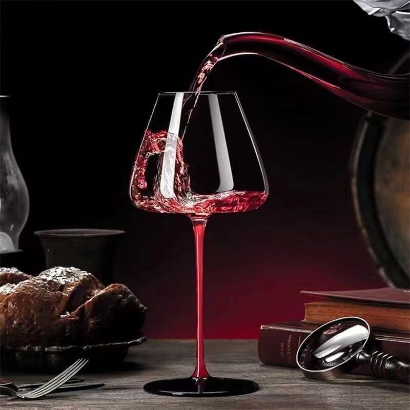 Taça de Vinho de Cristal com Haste Vermelha para Bar em Casa