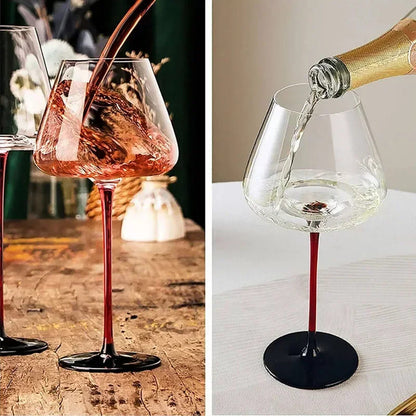 Taça de Vinho de Cristal com Haste Vermelha para Bar em Casa