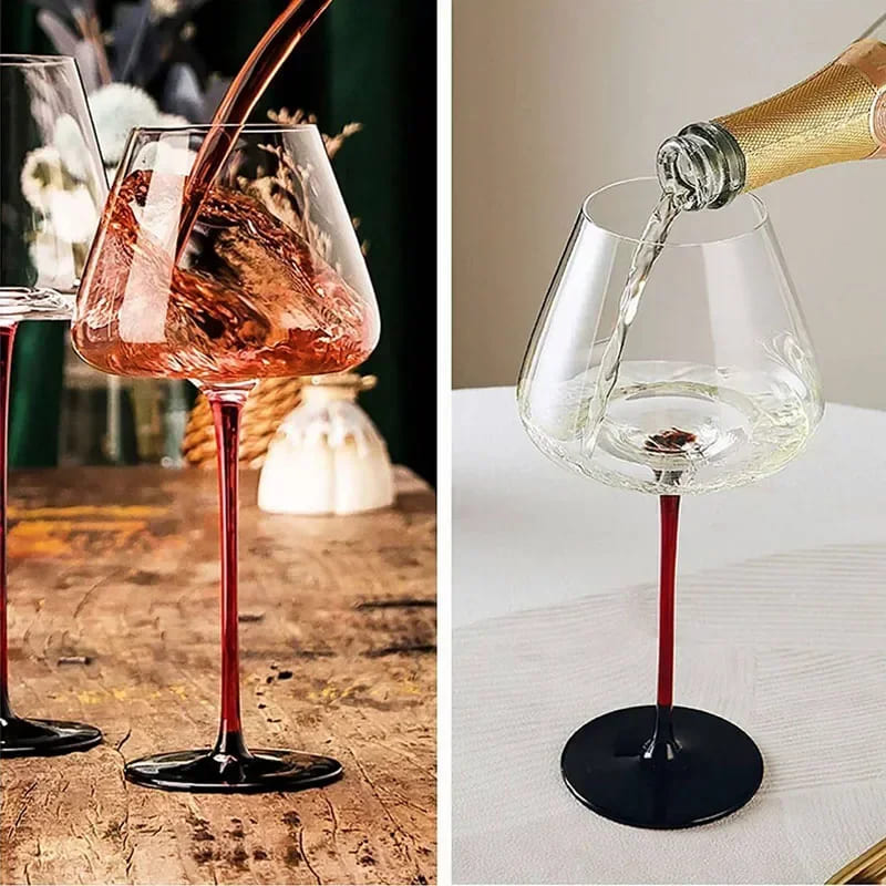 Taça de Vinho de Cristal com Haste Vermelha para Bar em Casa