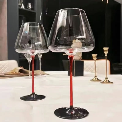 Taça de Vinho de Cristal com Haste Vermelha para Bar em Casa