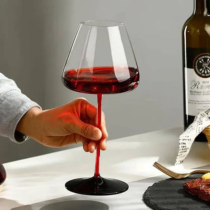 Taça de Vinho de Cristal com Haste Vermelha para Bar em Casa