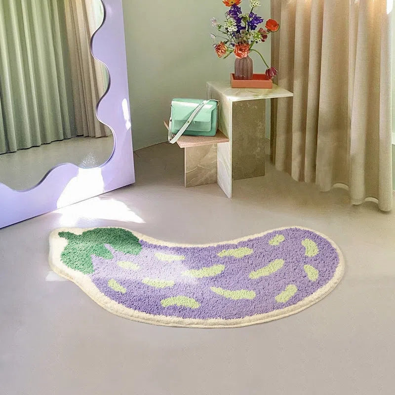 Tapete Colorido Divertido - Estampa de Banana ou Berinjela para Decoração