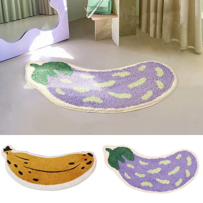 Tapete Colorido Divertido - Estampa de Banana ou Berinjela para Decoração