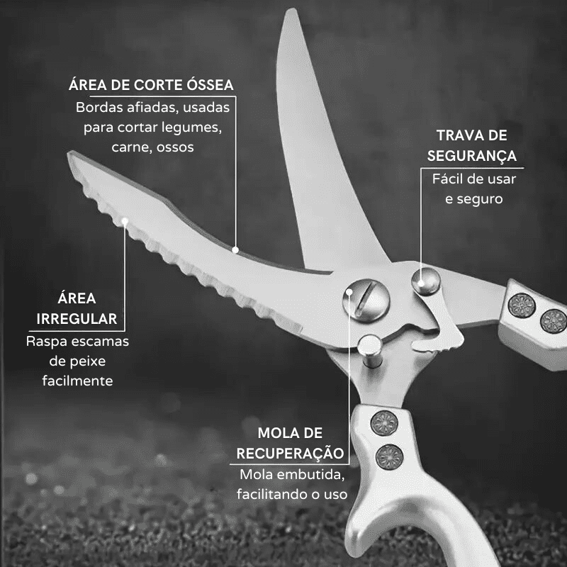 Tesoura de Cozinha Multiuso Inox para Cortar Alimentos e Utensílios