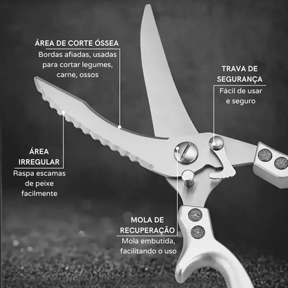 Tesoura de Cozinha Multiuso Inox para Cortar Alimentos e Utensílios